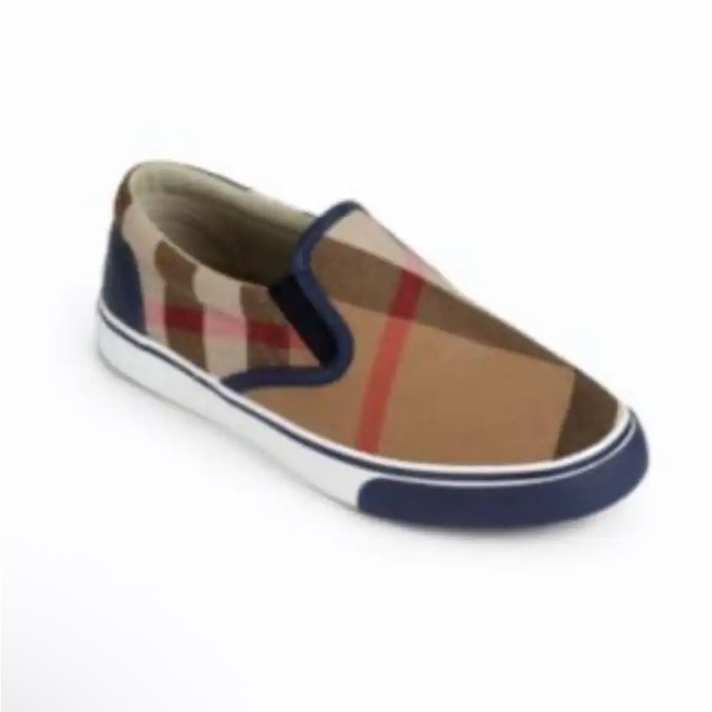 Burberry Kids Plaid Slip-On Sneakers - Brown and Navy